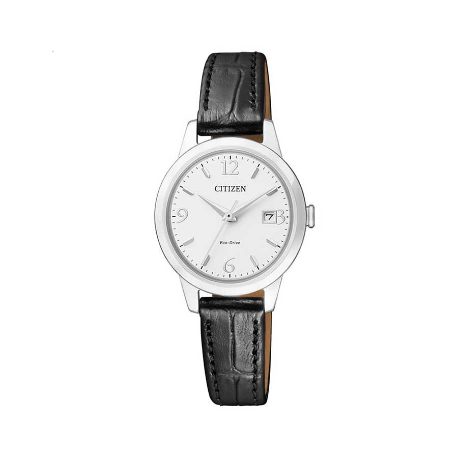 White Dial  Black Leather Ladies Watch EW2230-05A
