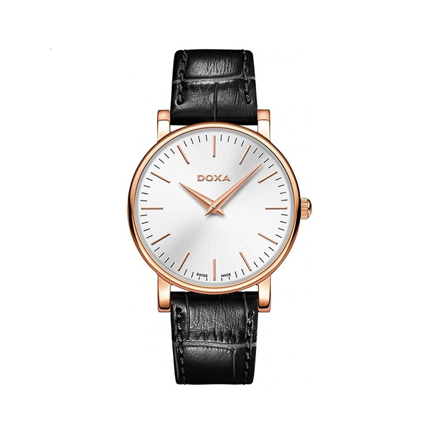 D-Light Gold Toned Black Leather Ladies Watch