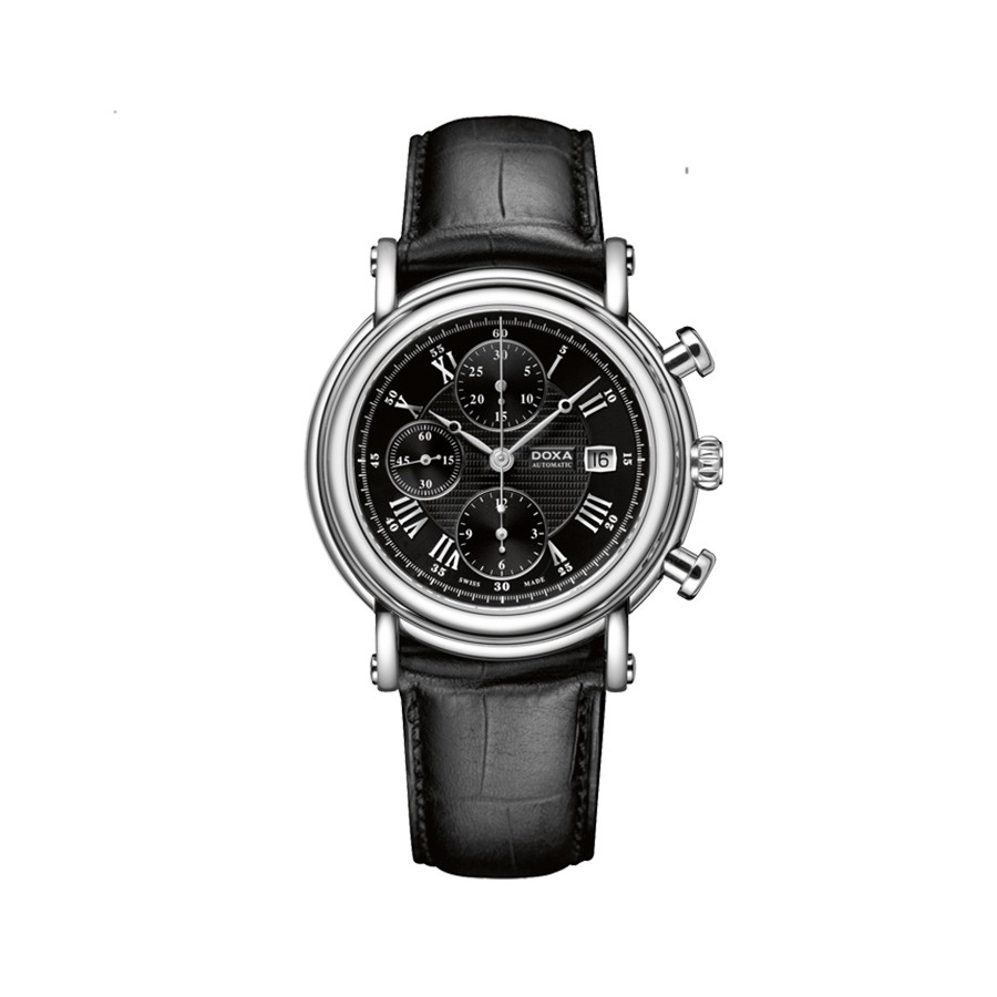 TC Automatic Chronograph Black Dial Black Leather Men's Watch