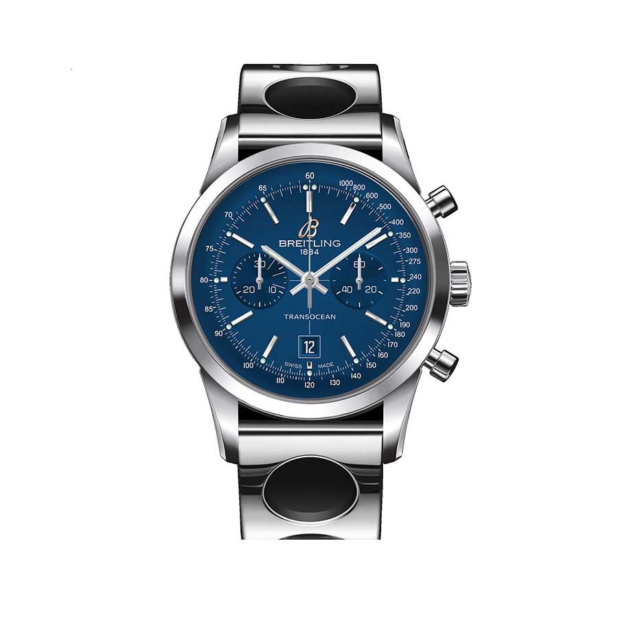 Transocean 38 Chronograph Blue Dial Stainless STeel Ladies Watch
