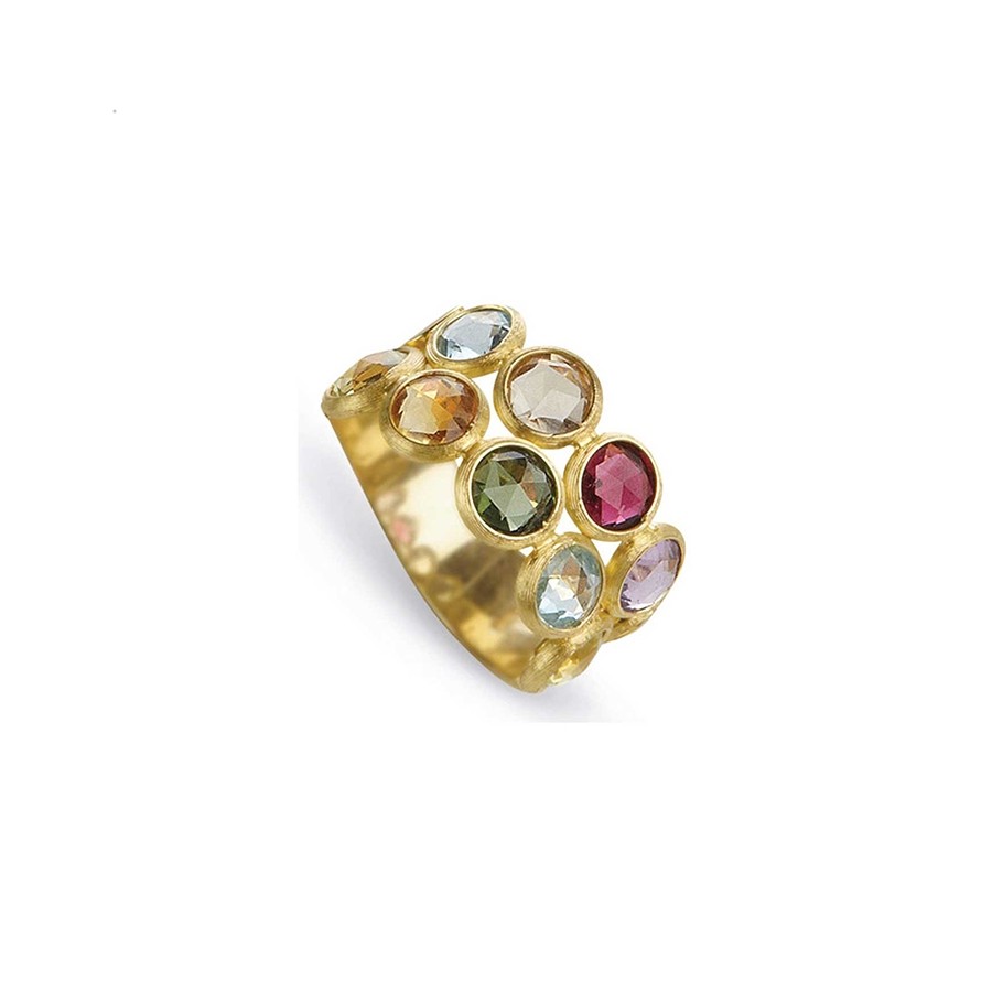 Jaipur 18K Yellow Gold & Two Row Mixed Gemstones Ring