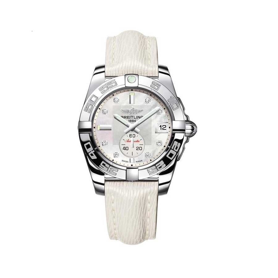 Galactic 36 Diamond Mother of Pearl Dial White Leather Ladies Watch