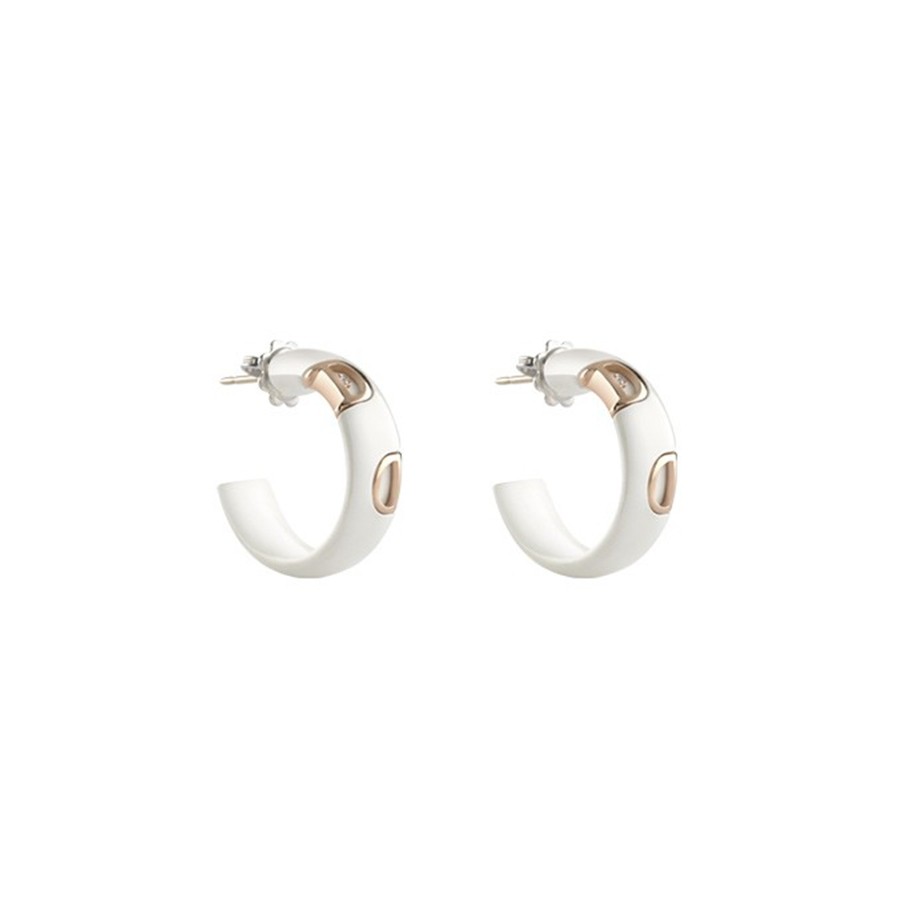 D.ICON WHITE CERAMIC, PINK GOLD AND DIAMOND EARRINGS