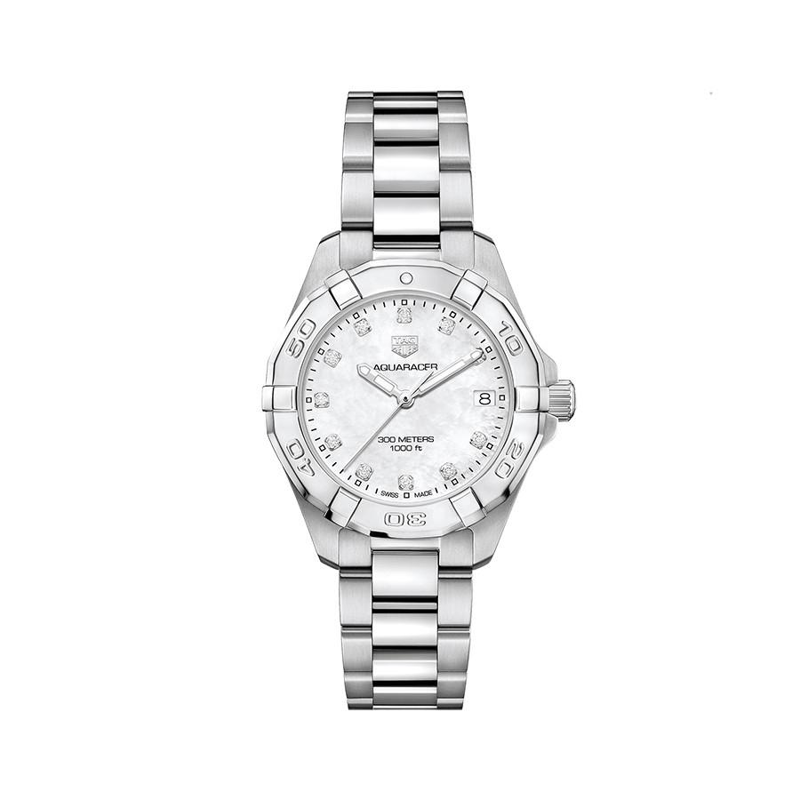 Aquaracer White Mother of Pearl Diamond Dial Ladies Watch