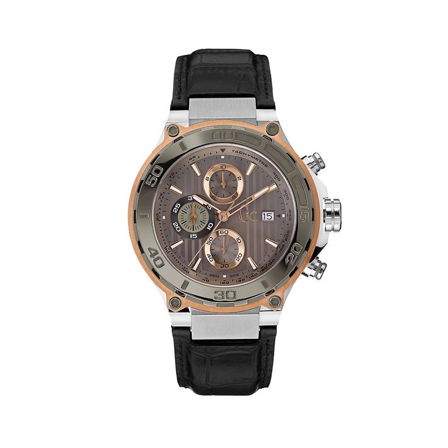 Men's Bold Leather Band Steel Case Quartz Watch X56007G1S