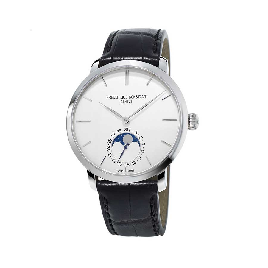 Manufacture Slimline Moonphase White Dial Black Leather Men's Watch