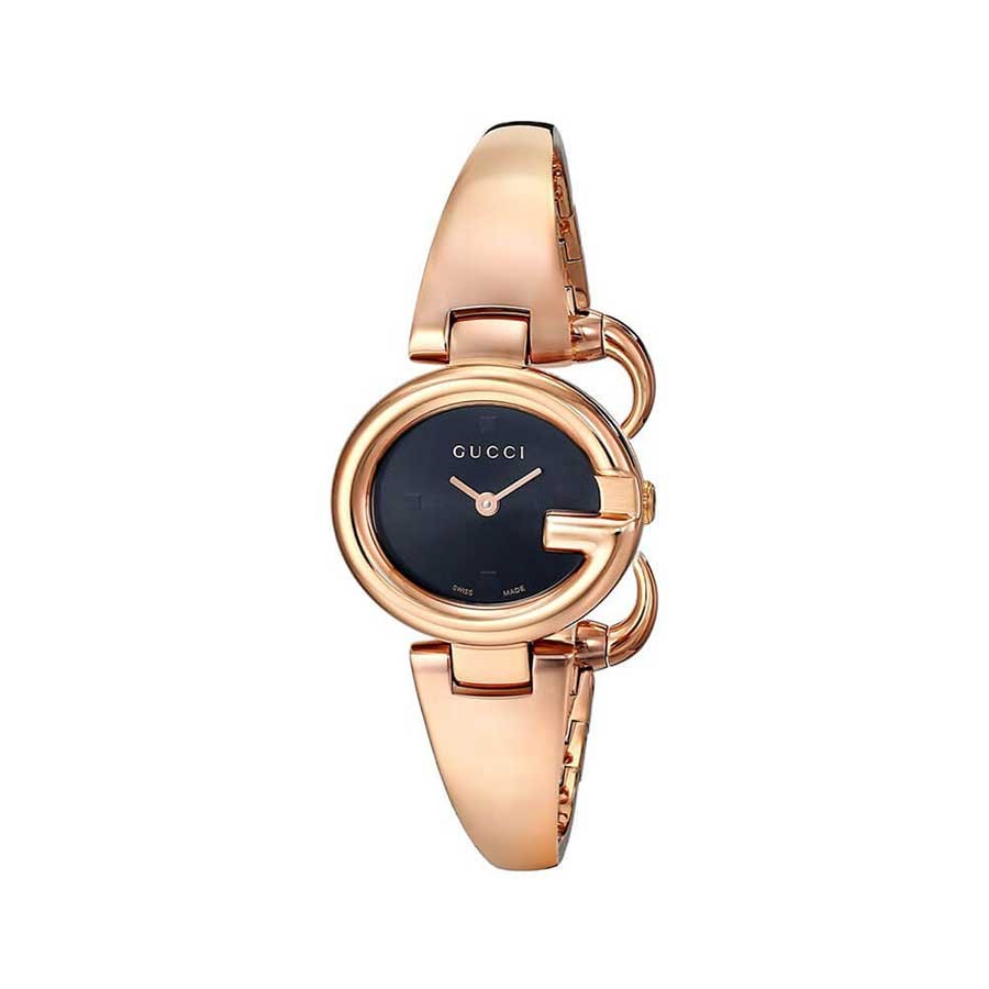 Guccissima Black Dial Rose Gold PVD Ladies Watch