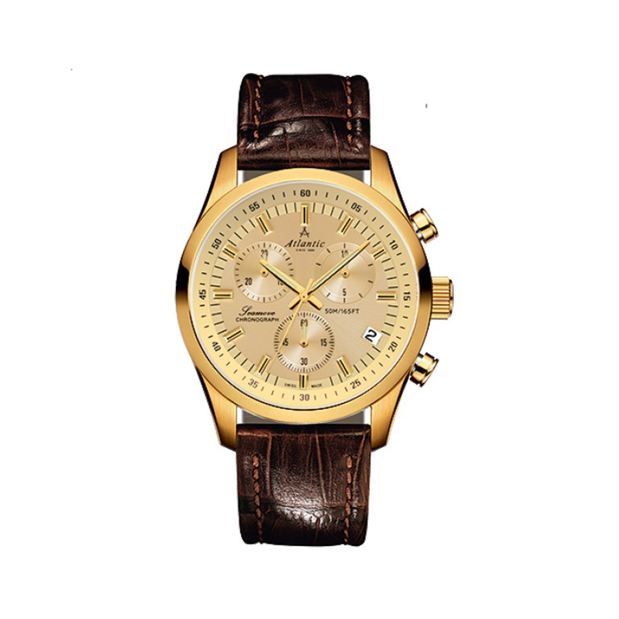 Seamove Gold Dial Brown Leather Men's Watch