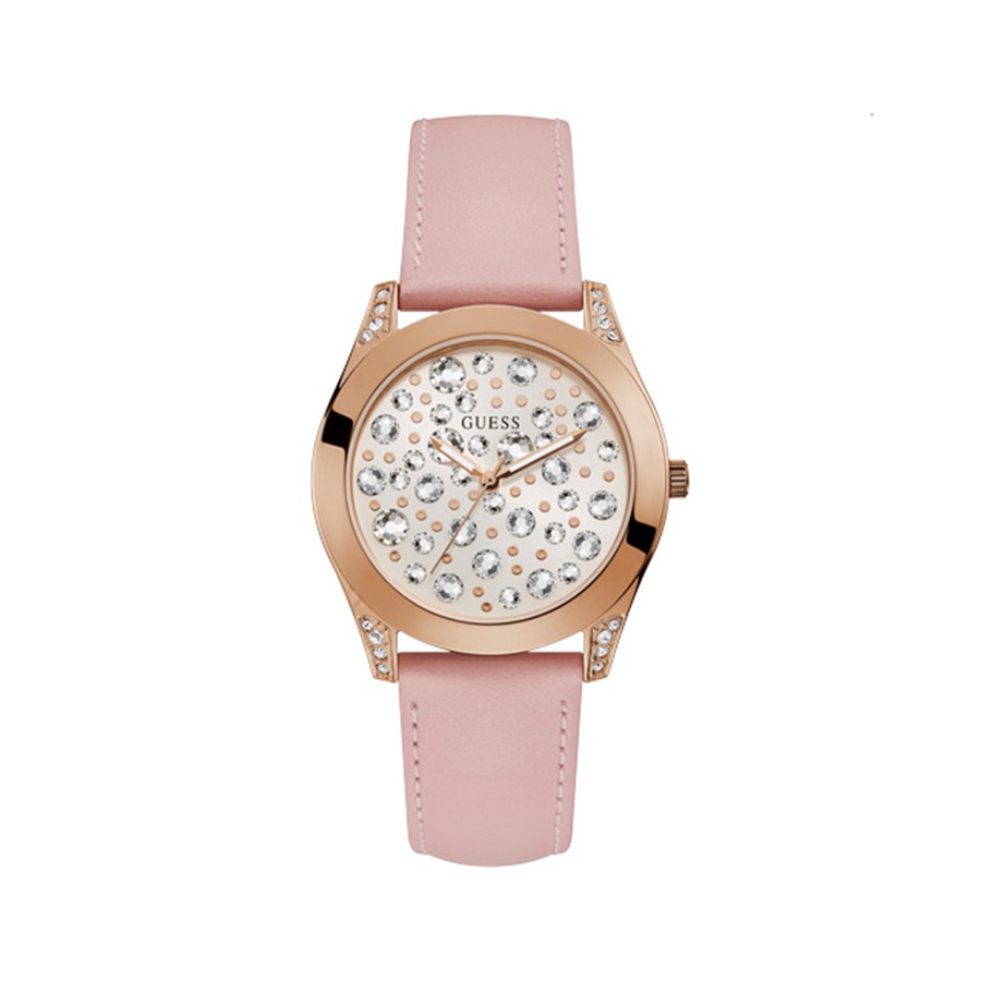 Crystals Rose Gold Pink Leather Strap W1065L1