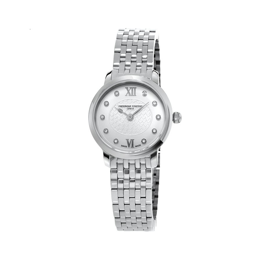 Slim Line Mini 10 Diamonds Silver Dial Stainless Steel Watch 