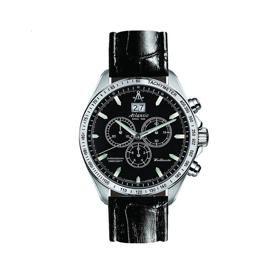 Worldmaster Black Dial Black Leather Quartz Chronograph Men's Watch