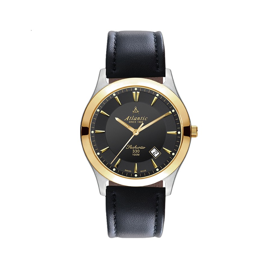 Seahunter 330 Two-toned Black Leather Men's Watch