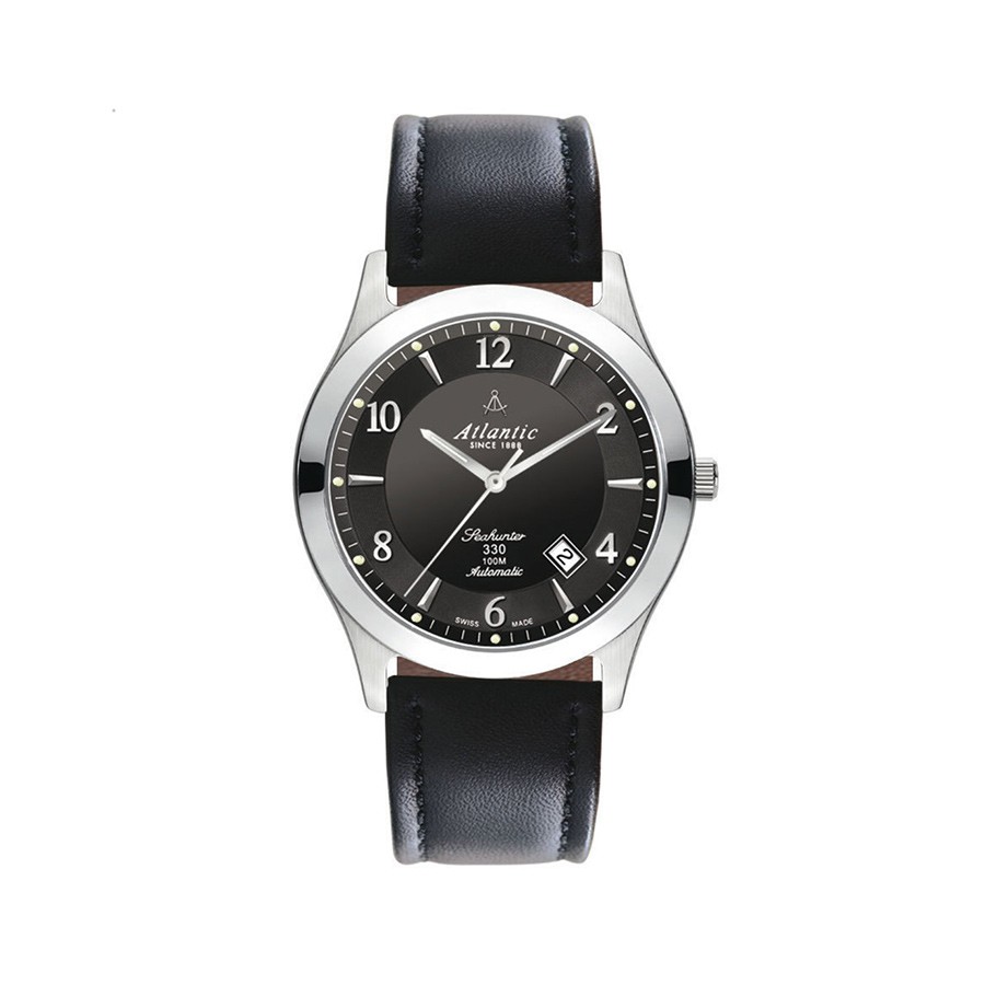 Seahunter 330 Black Leather Men's Watch