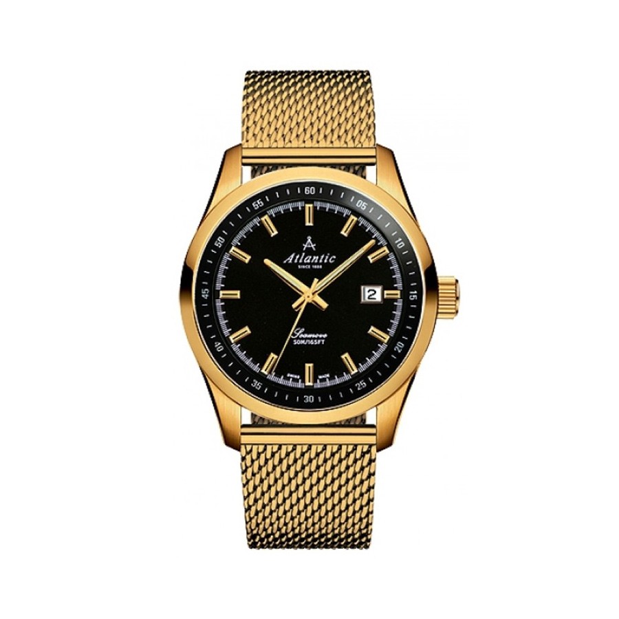 Seamove Black Dial Yellow Gold Men's Watch