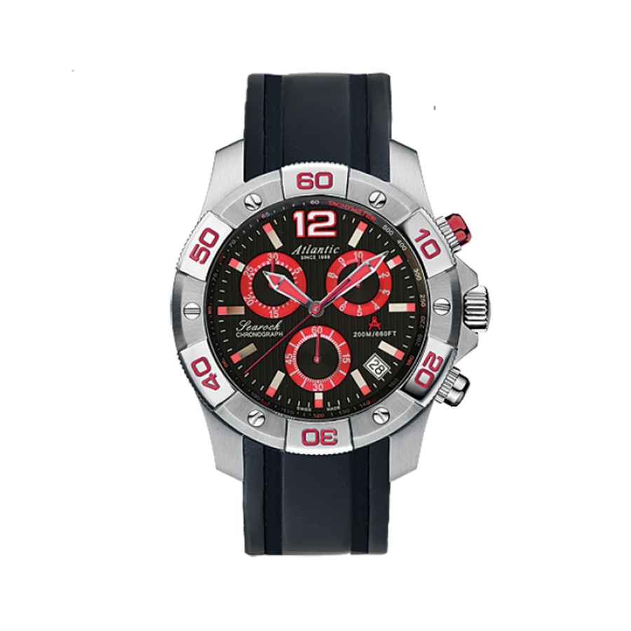 Searock Red Dial Black Rubber Quartz Chronograph Men's Watch