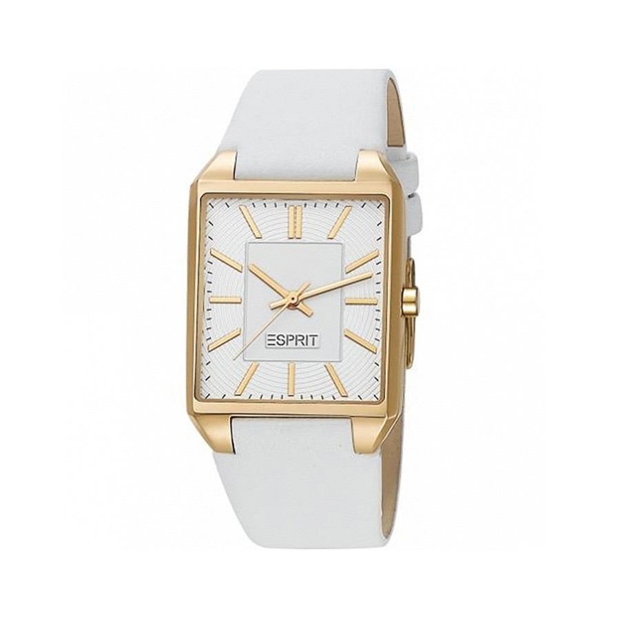 PVD Gold White Leather Ladies Whatch ES104652004