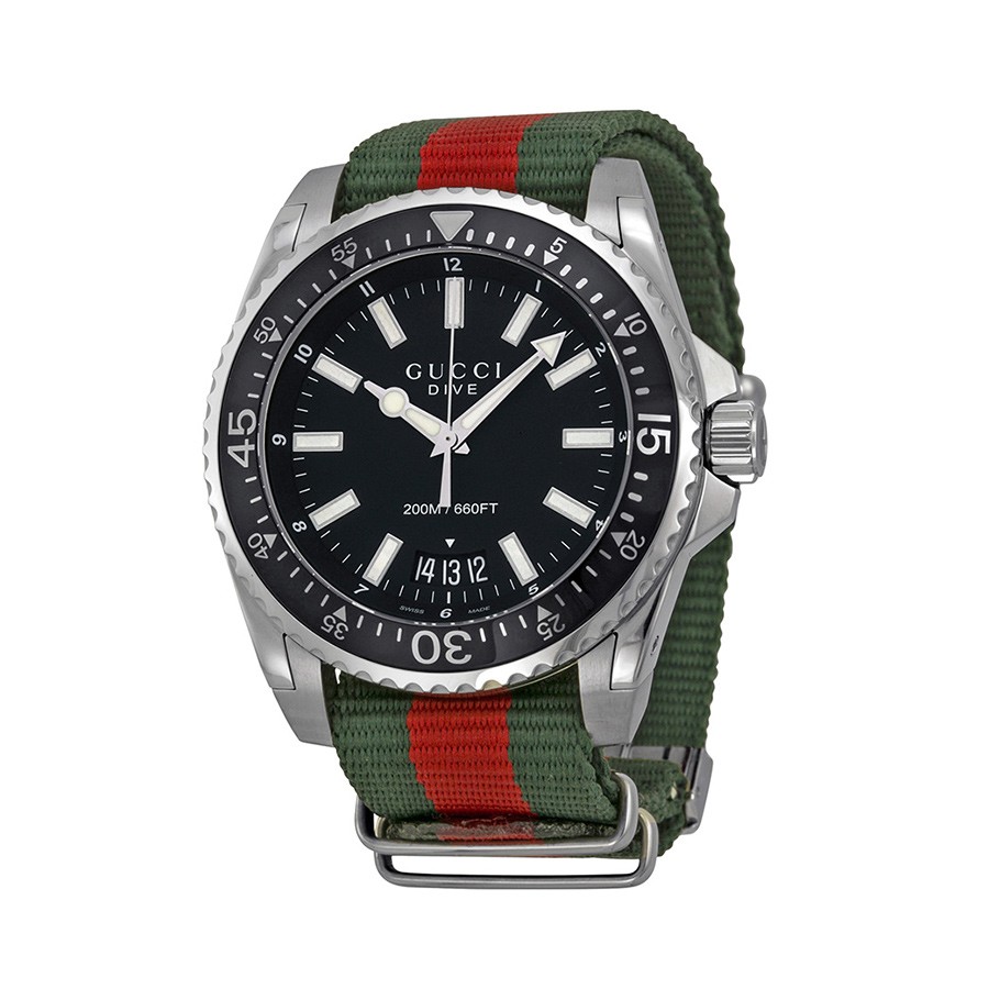 Dive Black Dial Red and Green Nylon Men's Watch