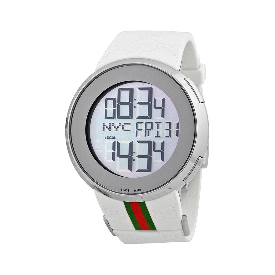 I-Gucci Striped White Rubber Extra Large Digital Watch
