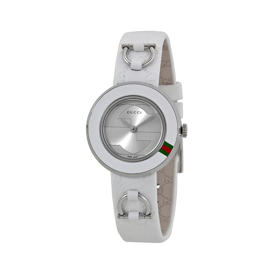 U-Play Silver Dial White LEather Ladies Watch