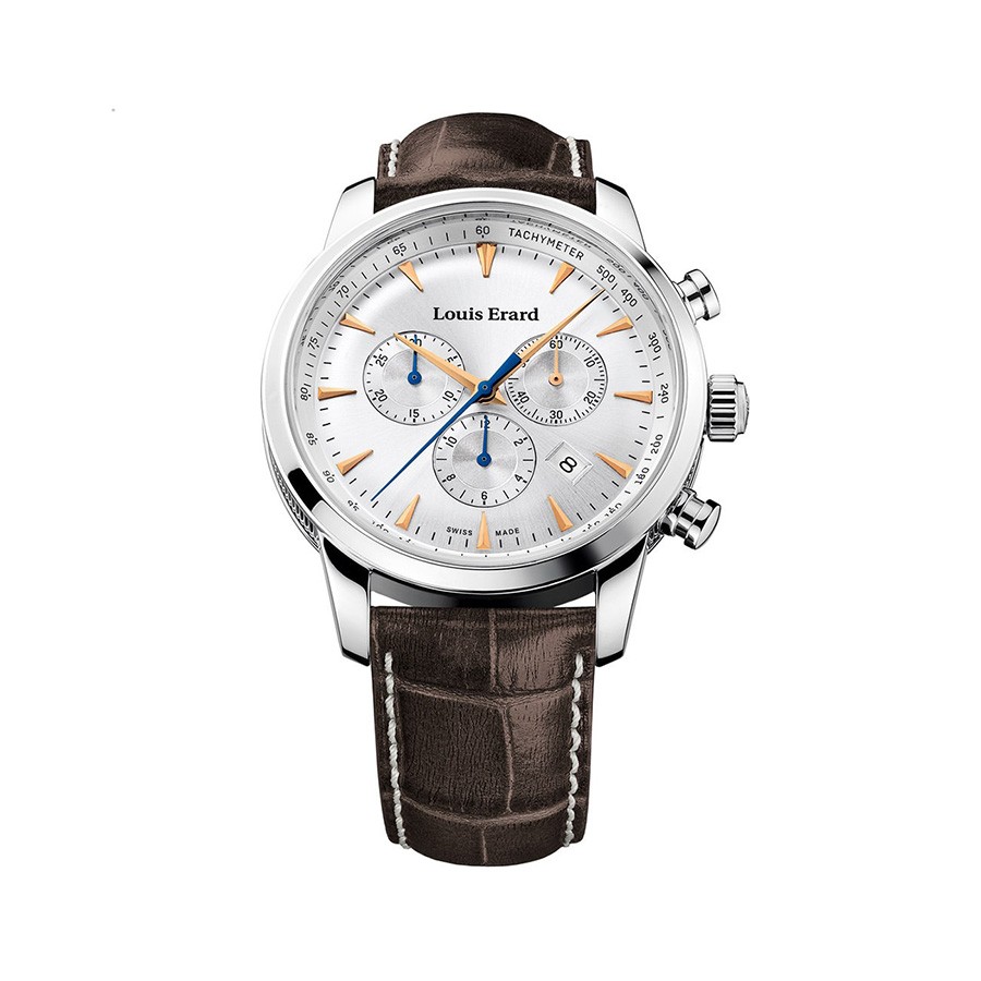Heritage Data/Chronograph Silver Dial Brown Leather Men's Watch