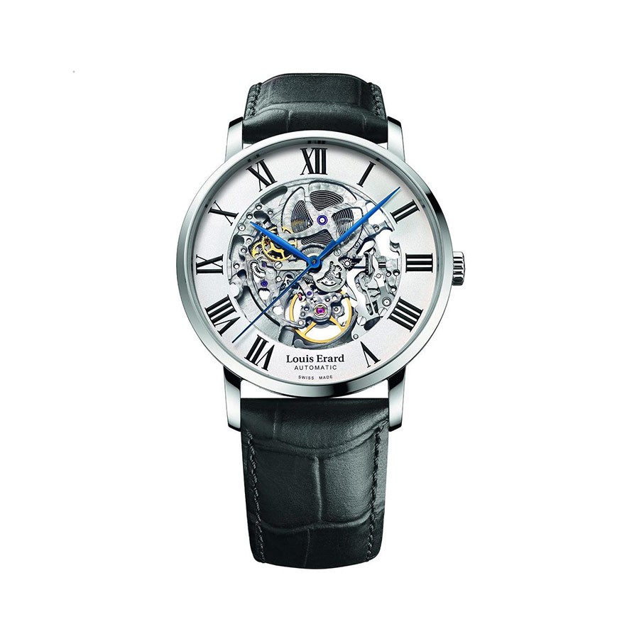 Excellence Automatic Skeleton  White Dial Black Leather Men's Watch