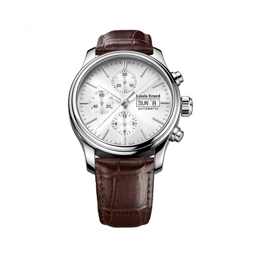 Heritage Automatic Chronograph White Dial Brown Leather Men's Watch