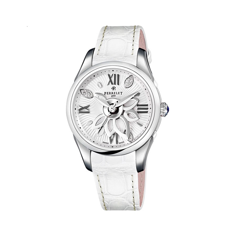 New Diamond Flower White Dial White Leather Band Ladies Watch