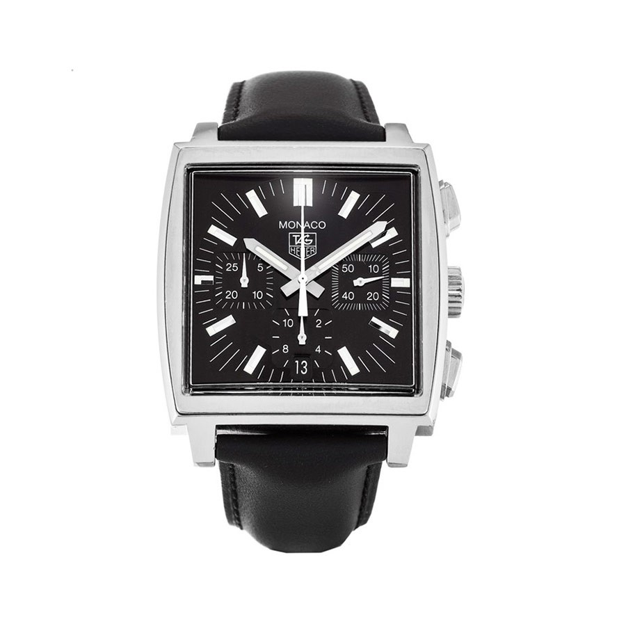 Monaco Black Dial Black LEather Chronograph Men's Watch