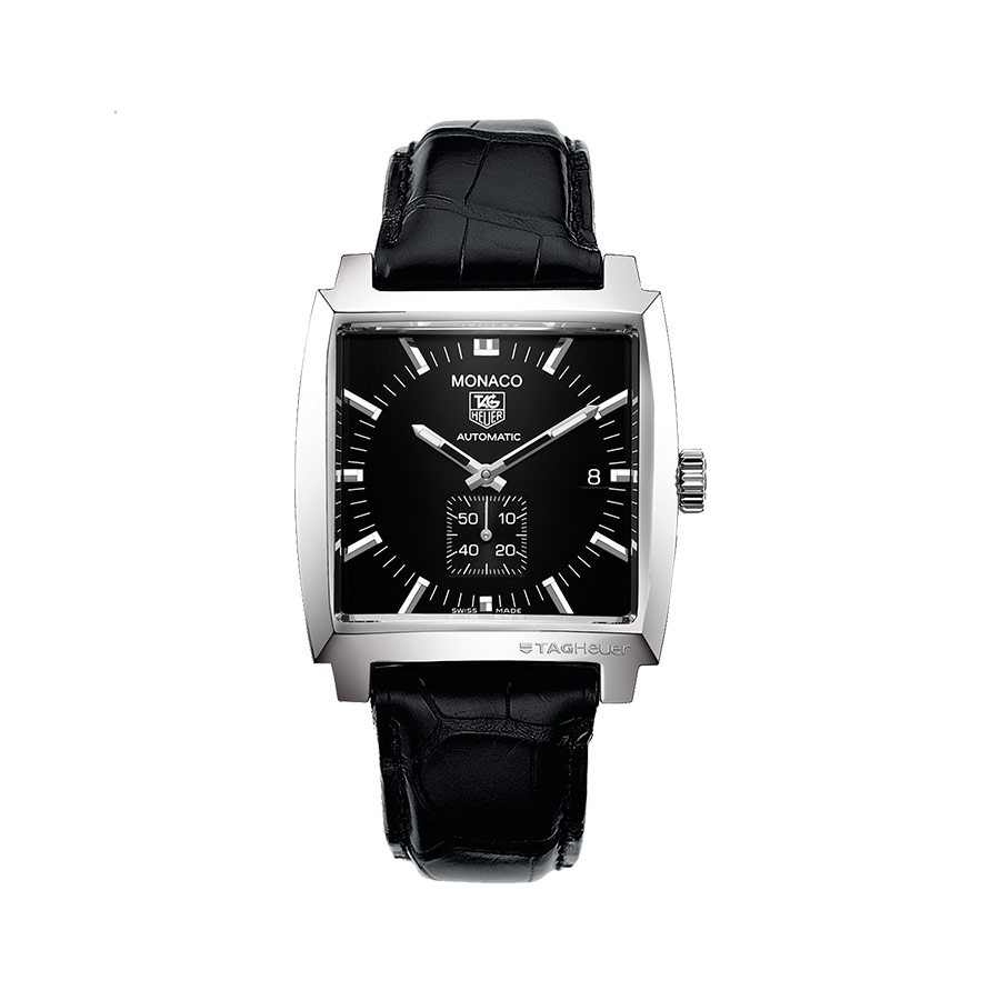 Monaco Black Dial Black Leather Automatic Men's Watch