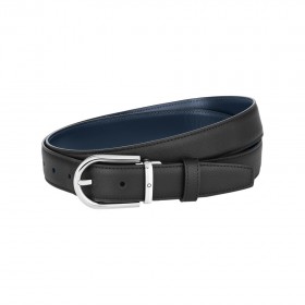 Horseshoe buckle black/blue 30 mm reversible leather belt 128756
