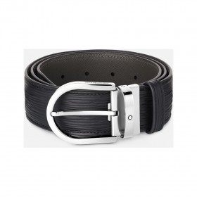 Horseshoe buckle printed black 40 mm leather belt 131172