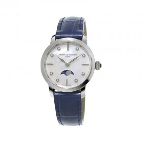 Slimline Moonphase Mother of Pearl Dial Diamond Blue Leather Ladies Wa