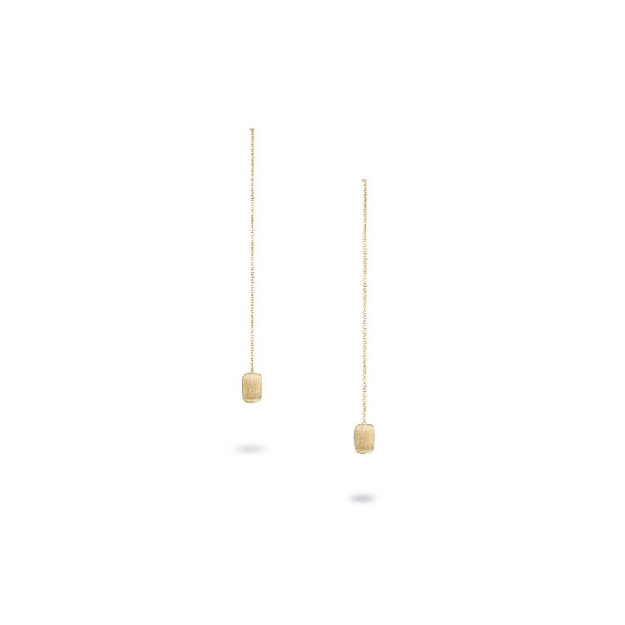 Delicati 18K Yellow Gold Rectangle Bead Thread Through Earrings