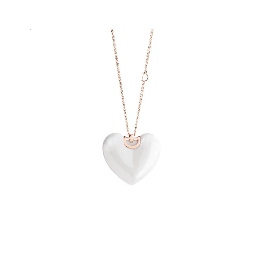 D.ICON WHITE CERAMIC, ROSE GOLD AND DIAMOND HEART NECKLACE