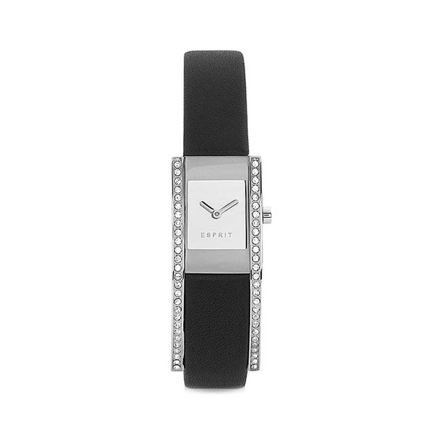 Silver Dial Black Leather Ladies Watch