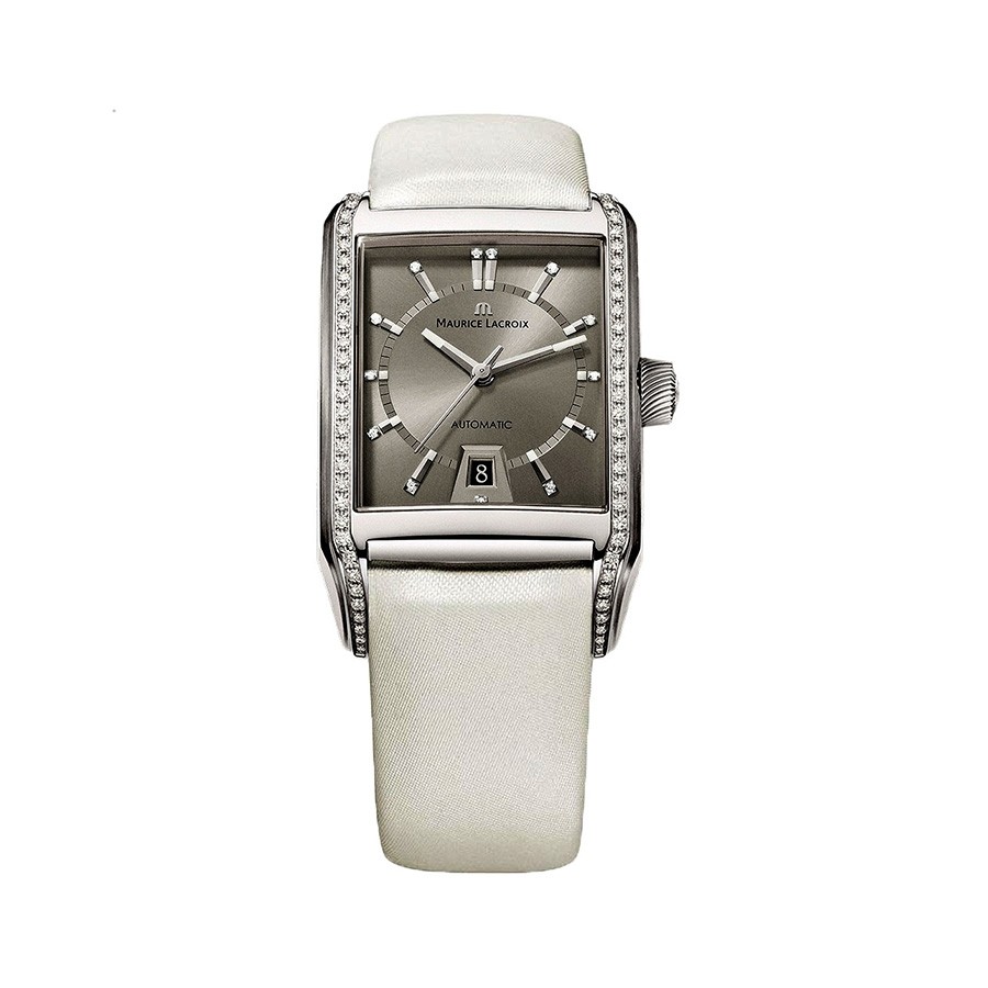 Pontos Grey Dial White Leather Ladies Watch PT6247-SD501-750