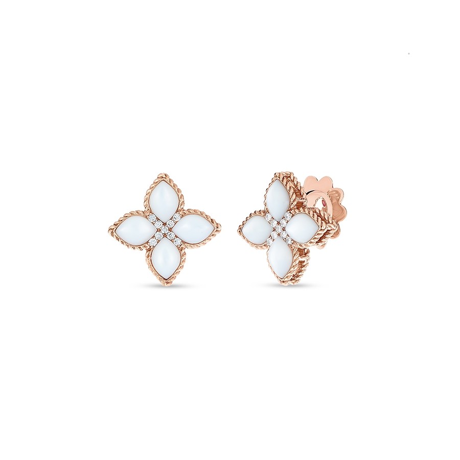 Rose Gold and Diamond Princess Flower Earrings