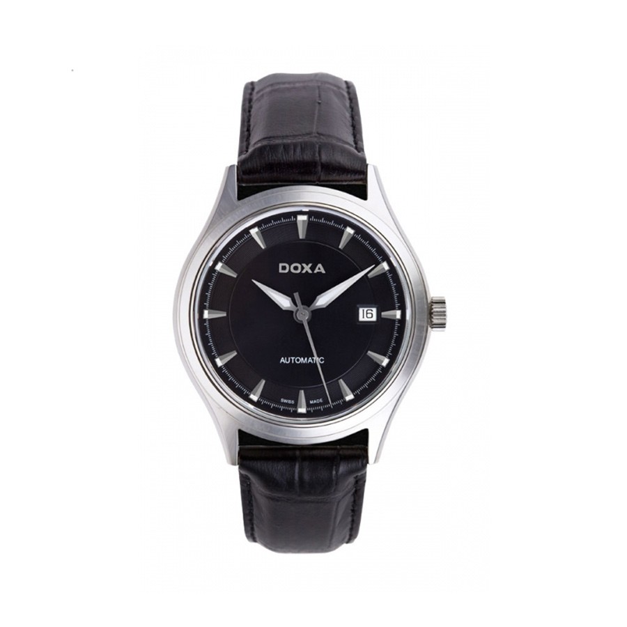 Tradition Black Dial Black Leather Men's Watch