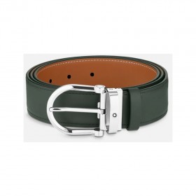 Horseshoe buckle green/tan 35 mm reversible leather belt 129440