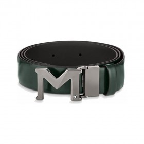M buckle brushed green/brown 35 mm reversible leather belt 129444