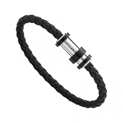 Montblanc Men's Bracelet Leather Black Steel 11654868