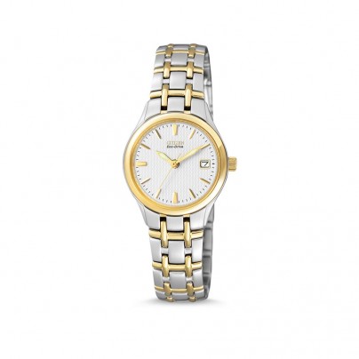 Ladies Eco-Drive Two-Tone White Dial Date Watch EW1264-50A