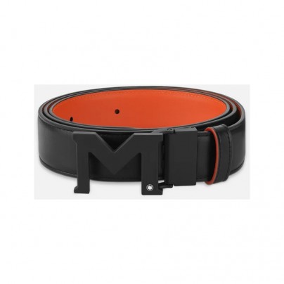 M-buckle black/orange 35 mm reversible leather belt 129714