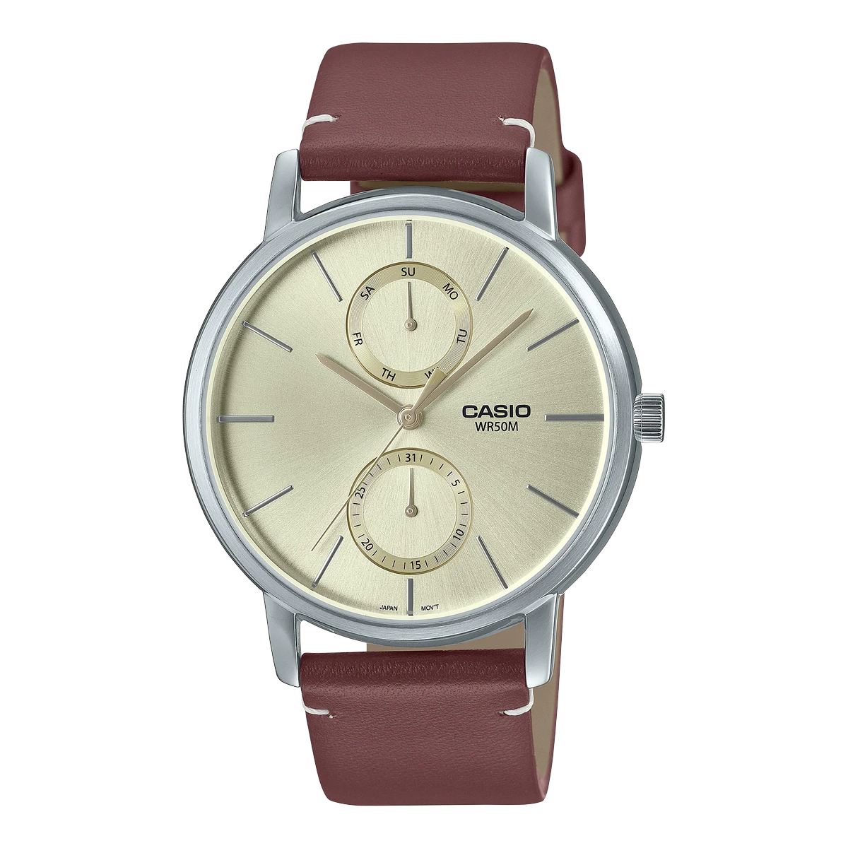 Casio MTP-B310L-9AVEF - Orologio Unisex Analogico Al Quarzo, Cassa Acciaio, Cinturino In Pelle Di Vitello Rossa - 3
